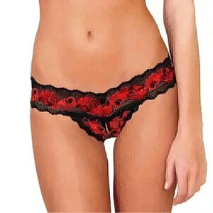 Rene’ Rofe’ Crotchless Lace V-Thong Panty Women’s 3X/4X Red Sexy Intimate NWOT